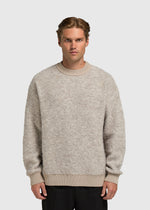 Bouclé-Strickpullover mit Rundhalsausschnitt – Dunkler Sand