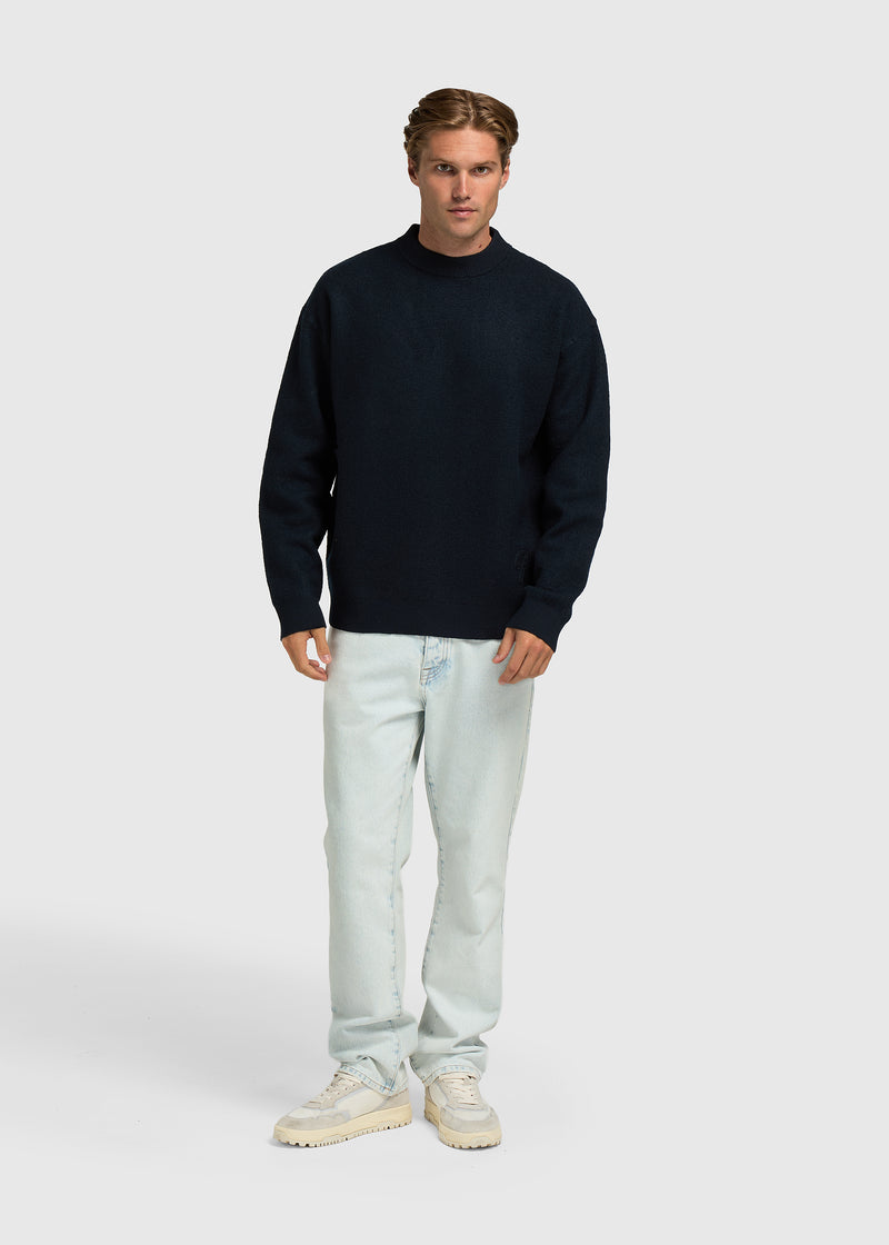 Boiled Wool Crewneck - Navy Blue