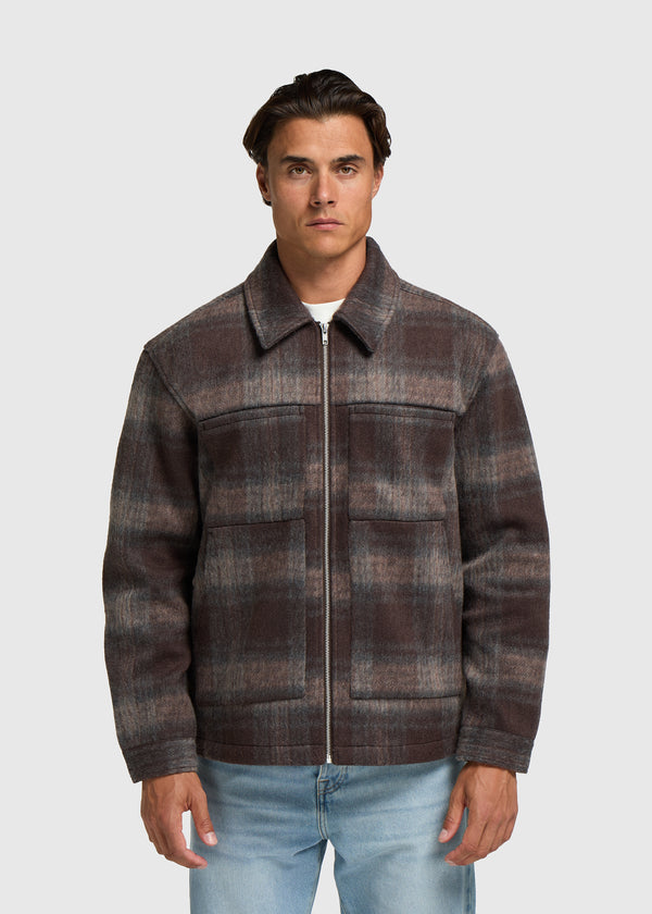 Check Zip Overshirt - Brown