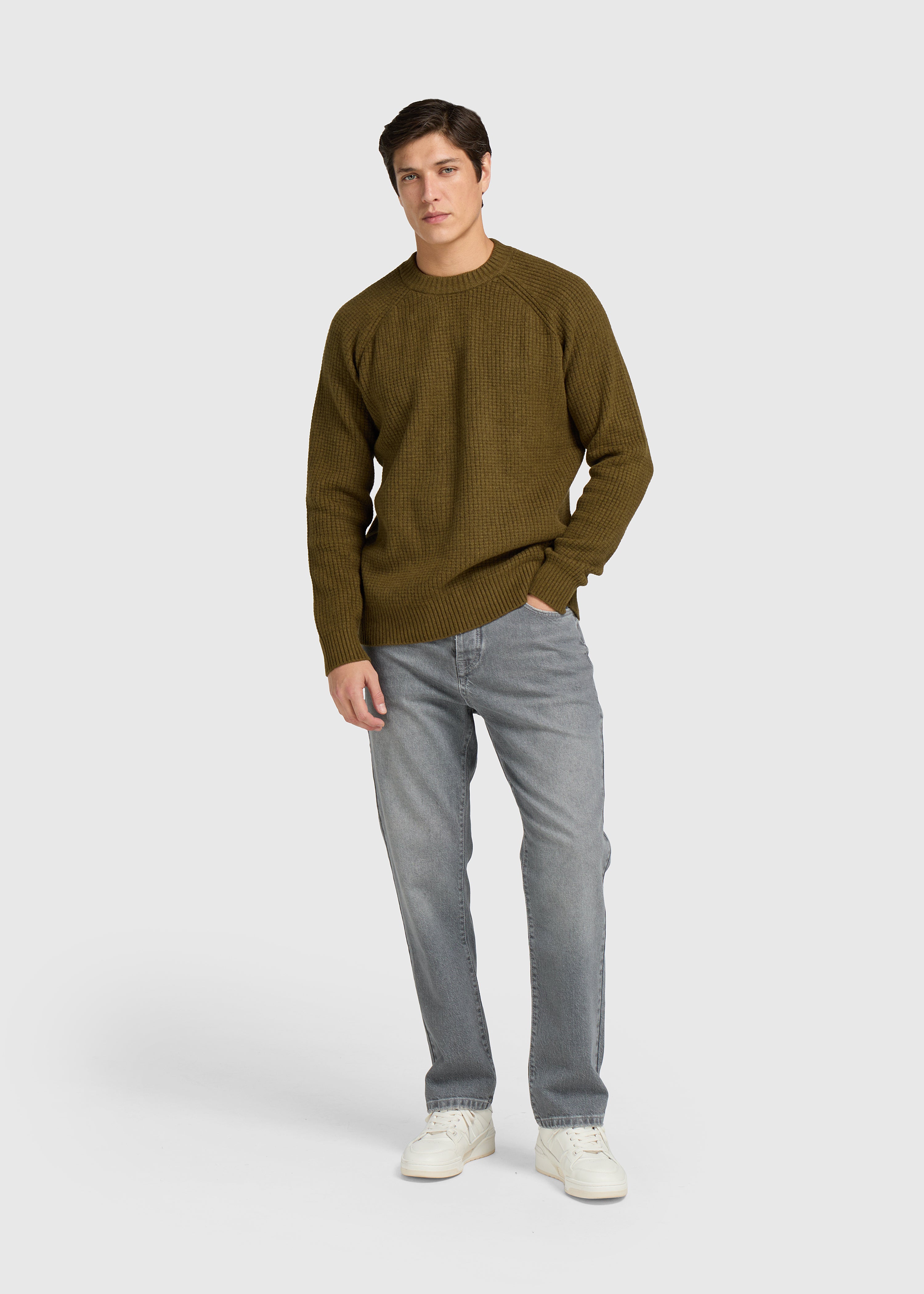 Soft Waffle Crewneck - Dark Green