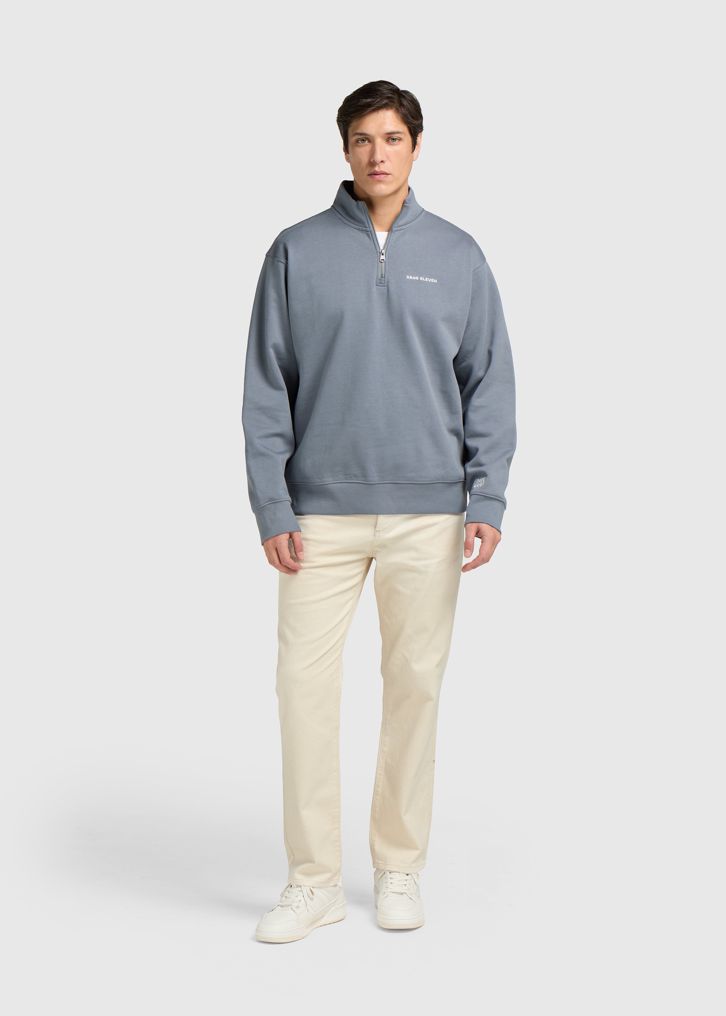 Pull à demi-zip - Gris pierre