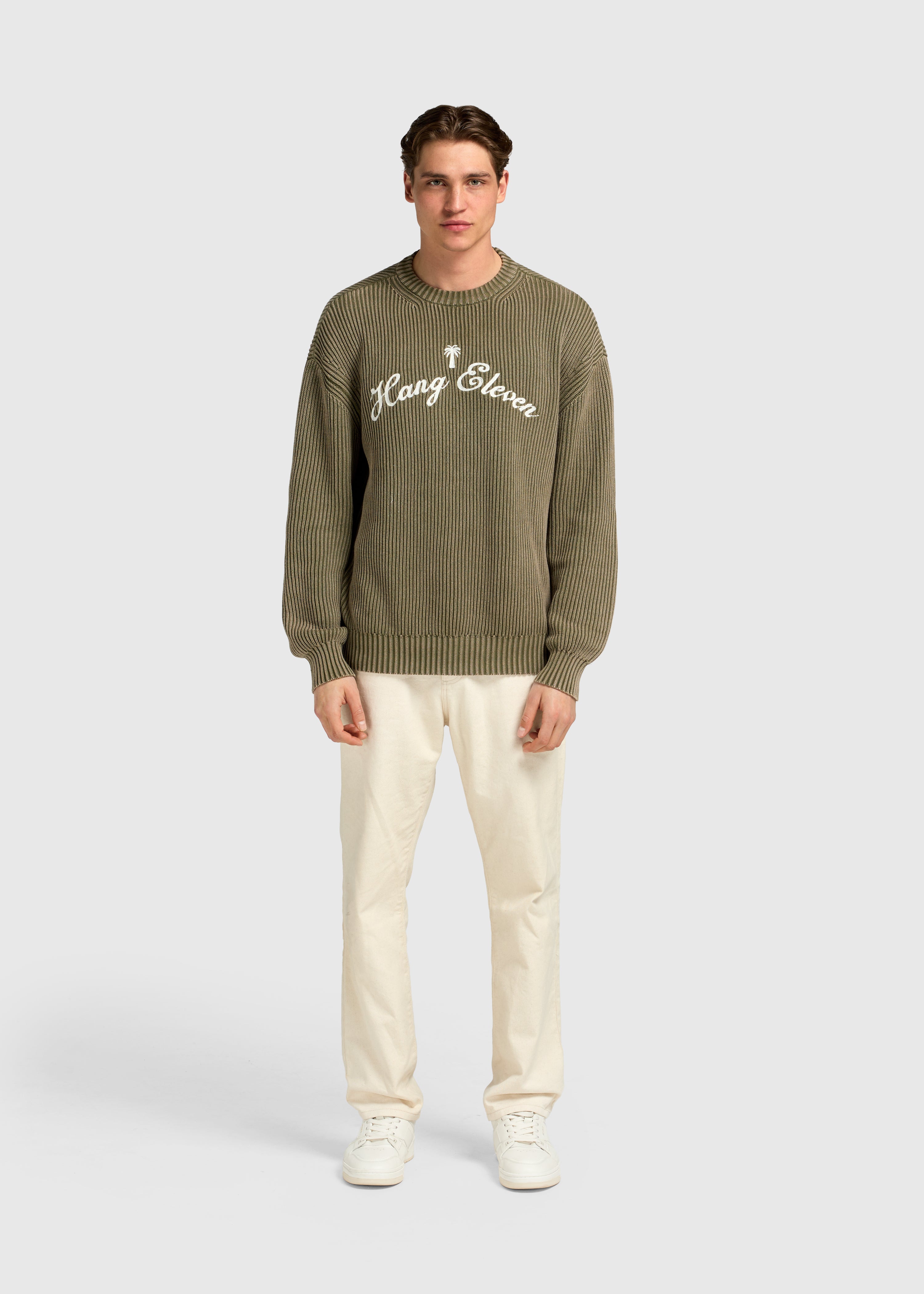 Palm Logo Knit Crewneck - Olive Green