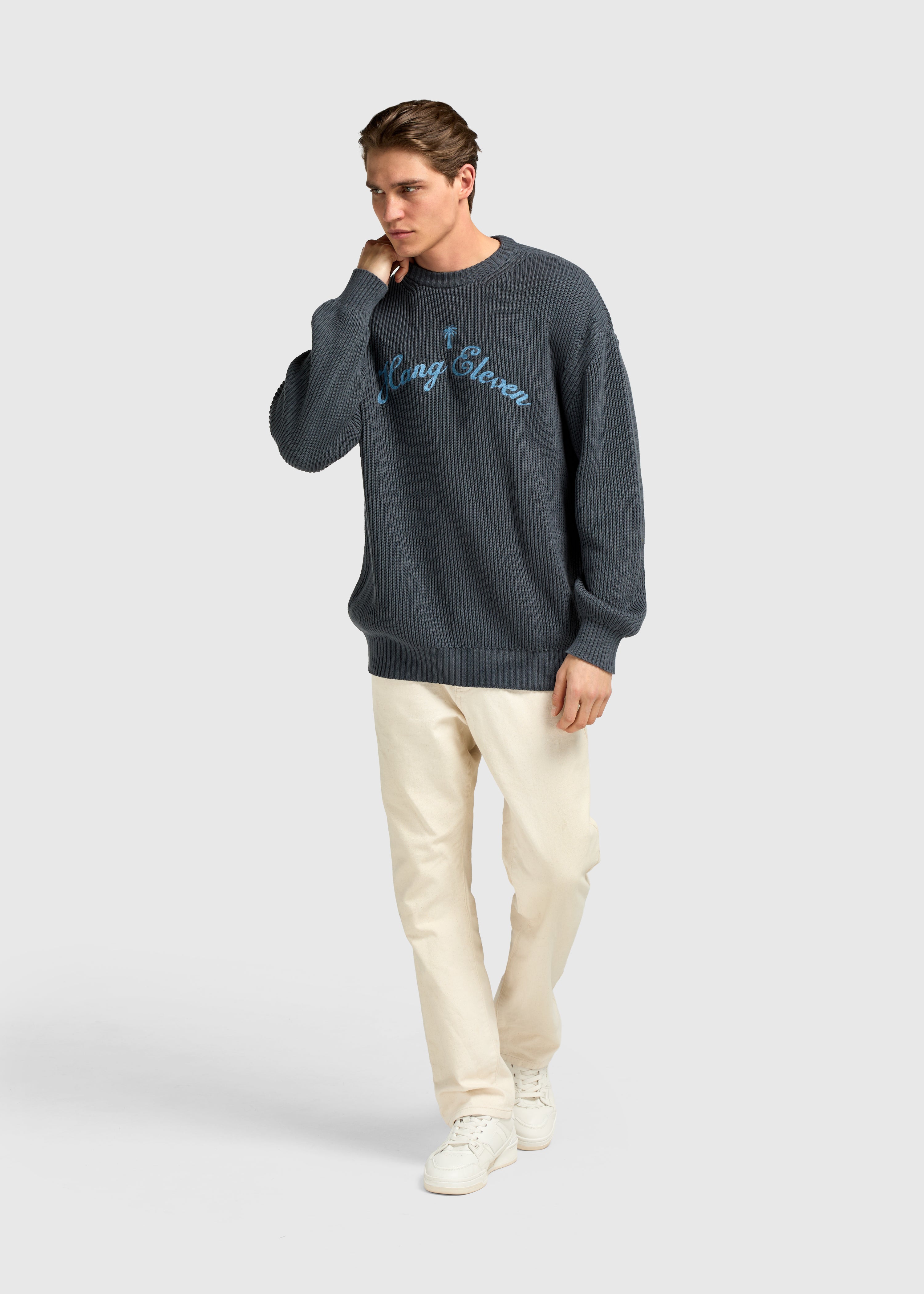 Palm Logo Knit Crewneck - Mid Blue