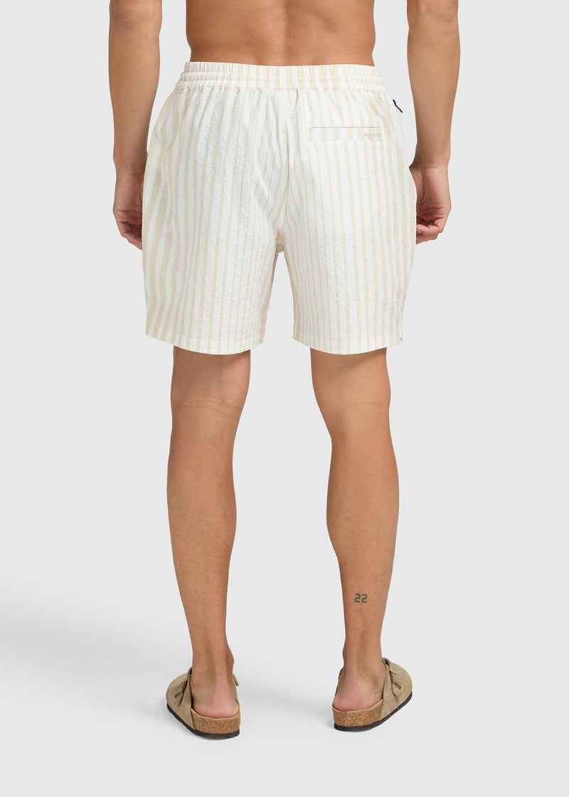 Short de bain rayé en seersucker - Sable blanc