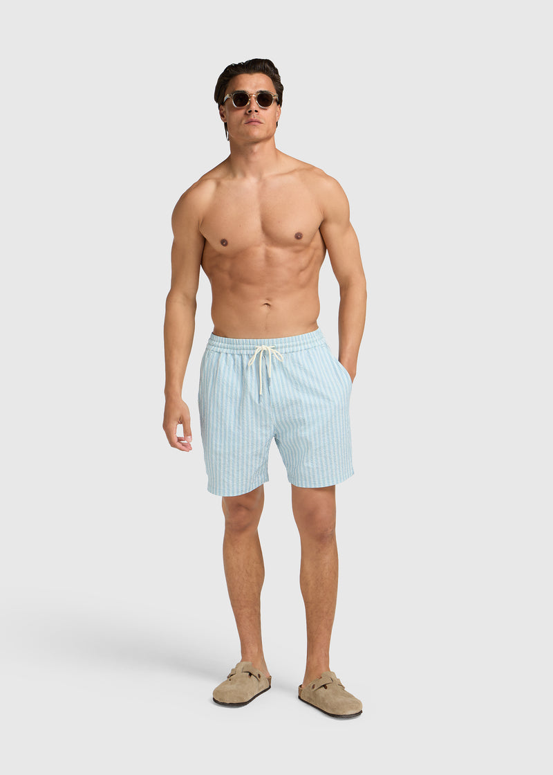 Short de bain rayé en seersucker - Bleu clair