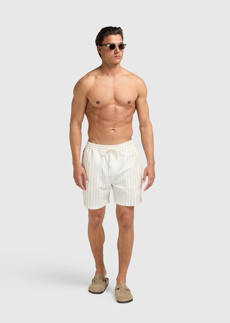 Short de bain rayé en seersucker - Sable blanc