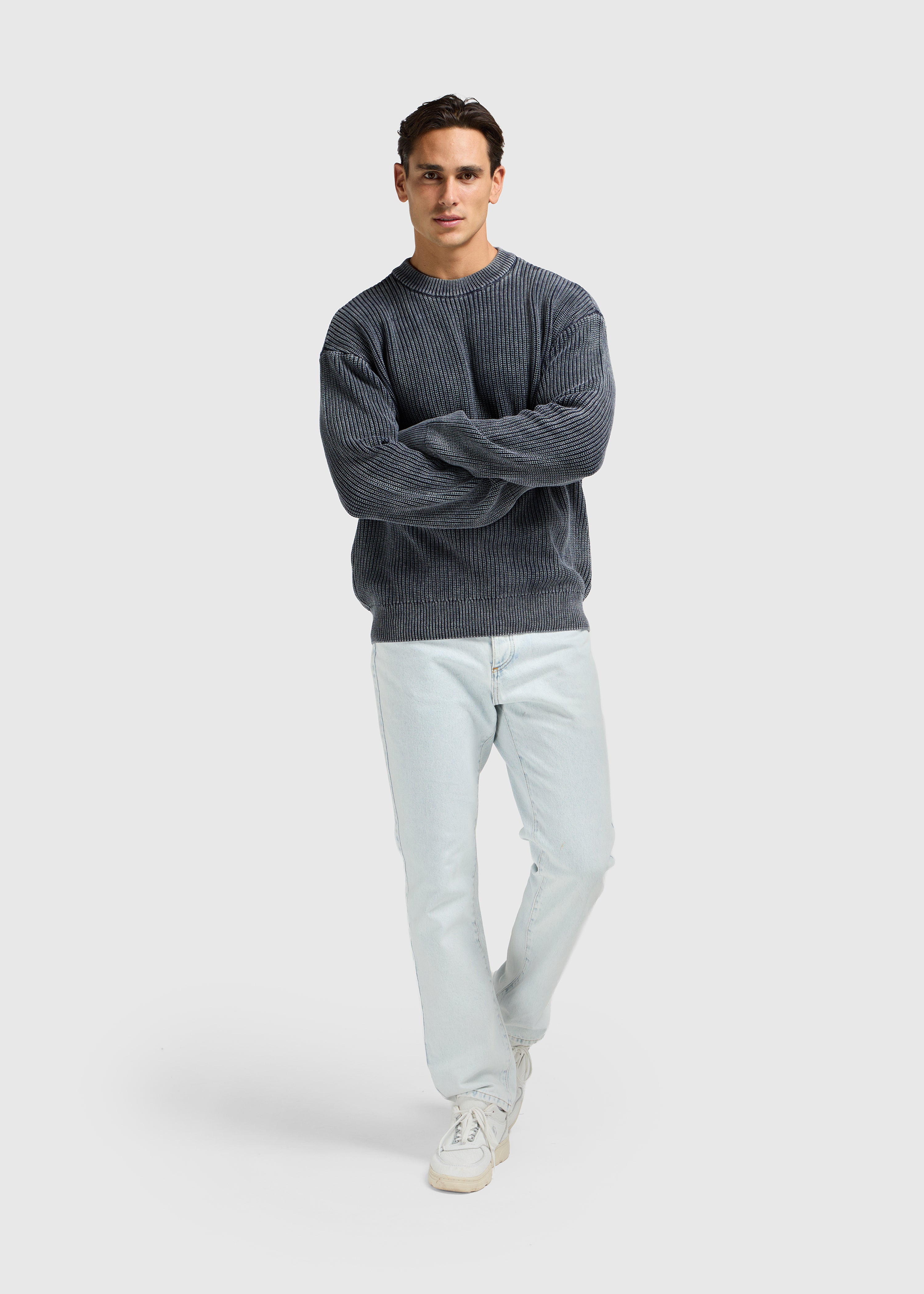 Structure, demi-zip, tricot - Mélange marine