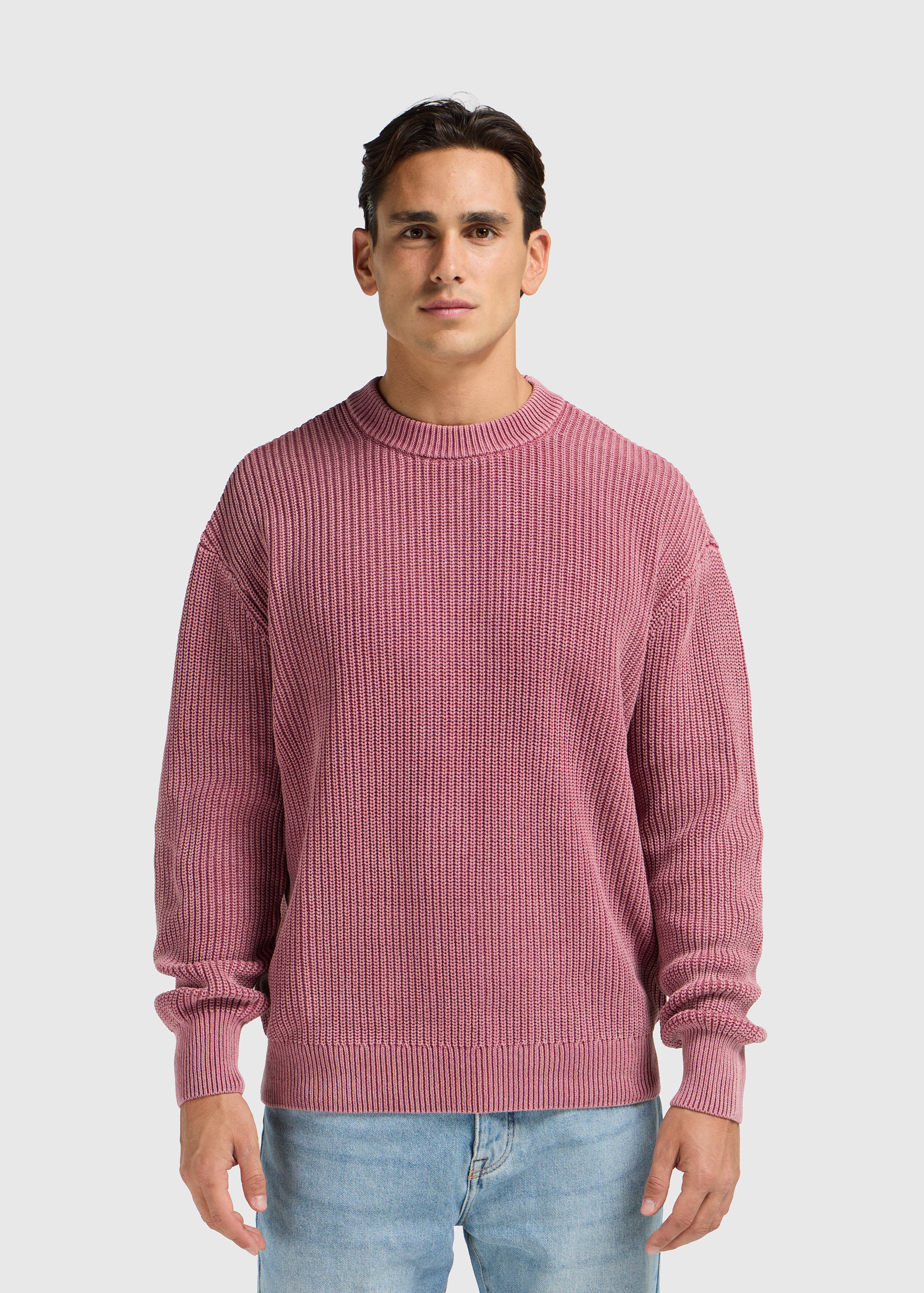 Gewaschener Strickpullover mit Rundhalsausschnitt – Rot