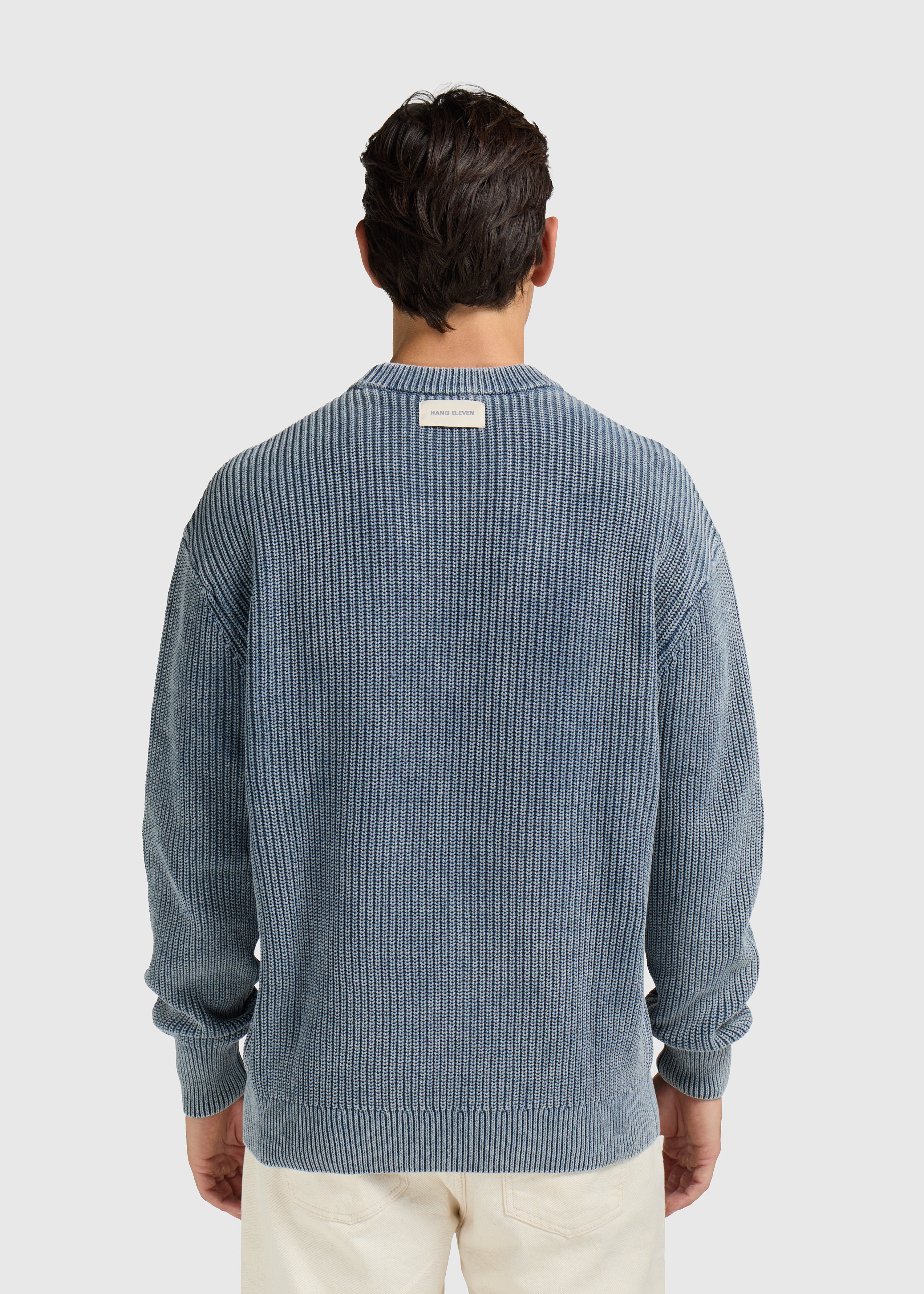 Verwaschener Strickpullover mit Rundhalsausschnitt – Steingrau