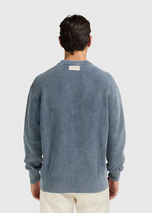 Verwaschener Strickpullover mit Rundhalsausschnitt – Steingrau