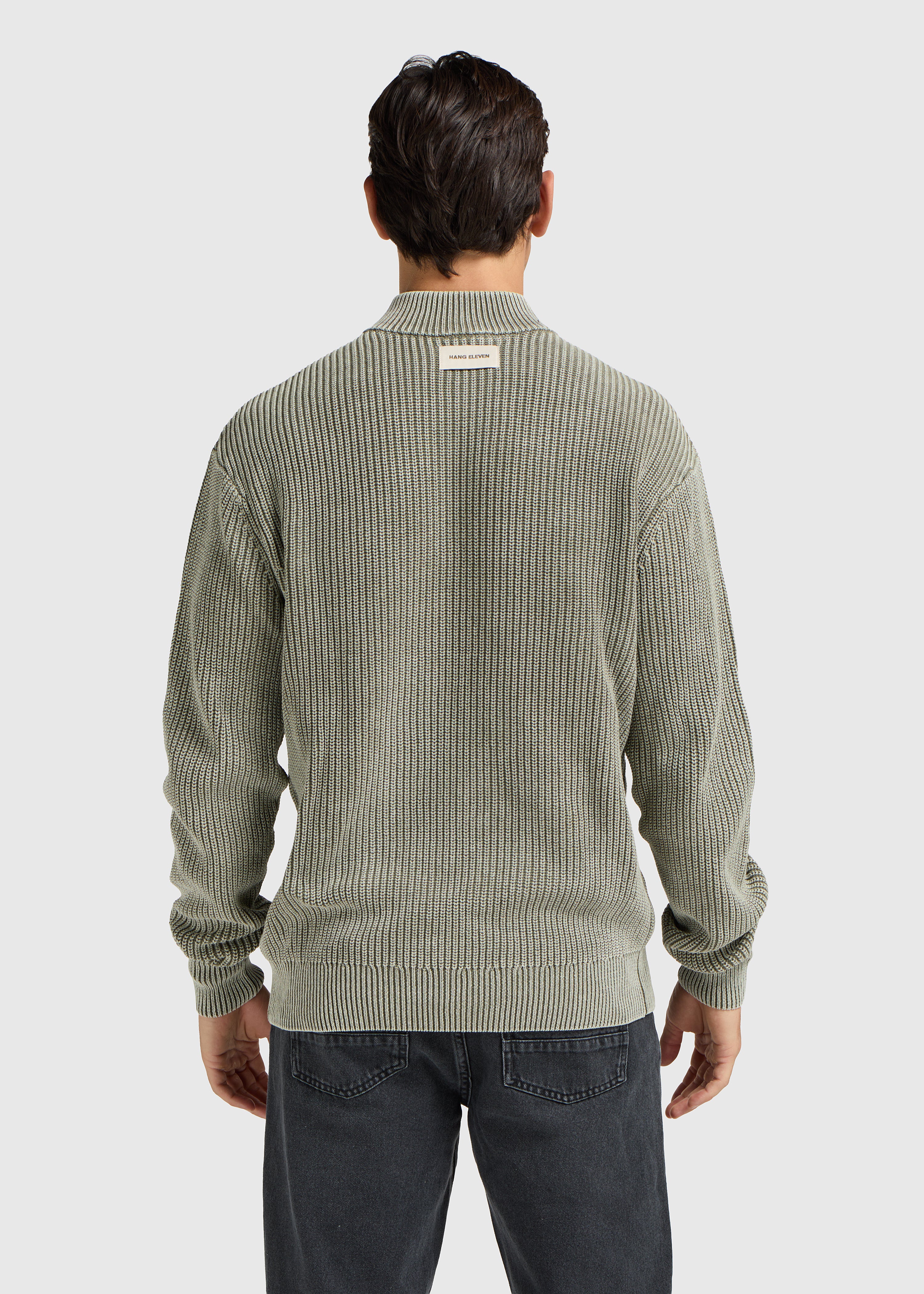 Washed Half Zip Knit - Olive Green