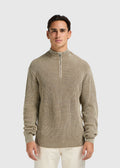 Leichter Strickpullover mit halbem Reißverschluss – Dunkler Sand