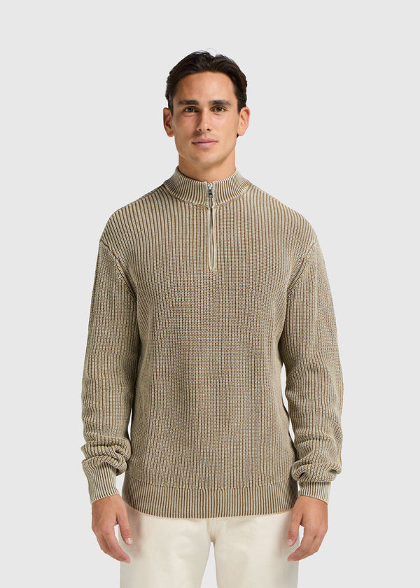 Washed Half Zip Knit - Dark Sand