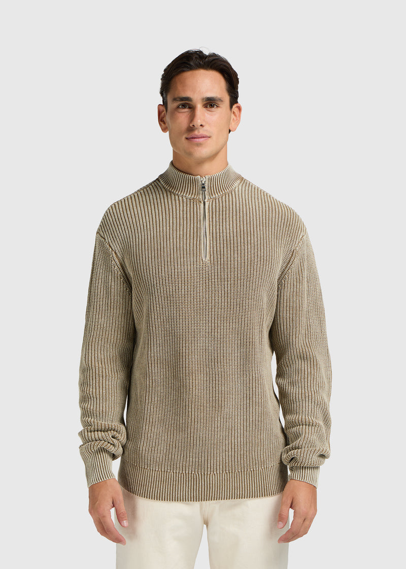 Washed Half Zip Knit - Dark Sand