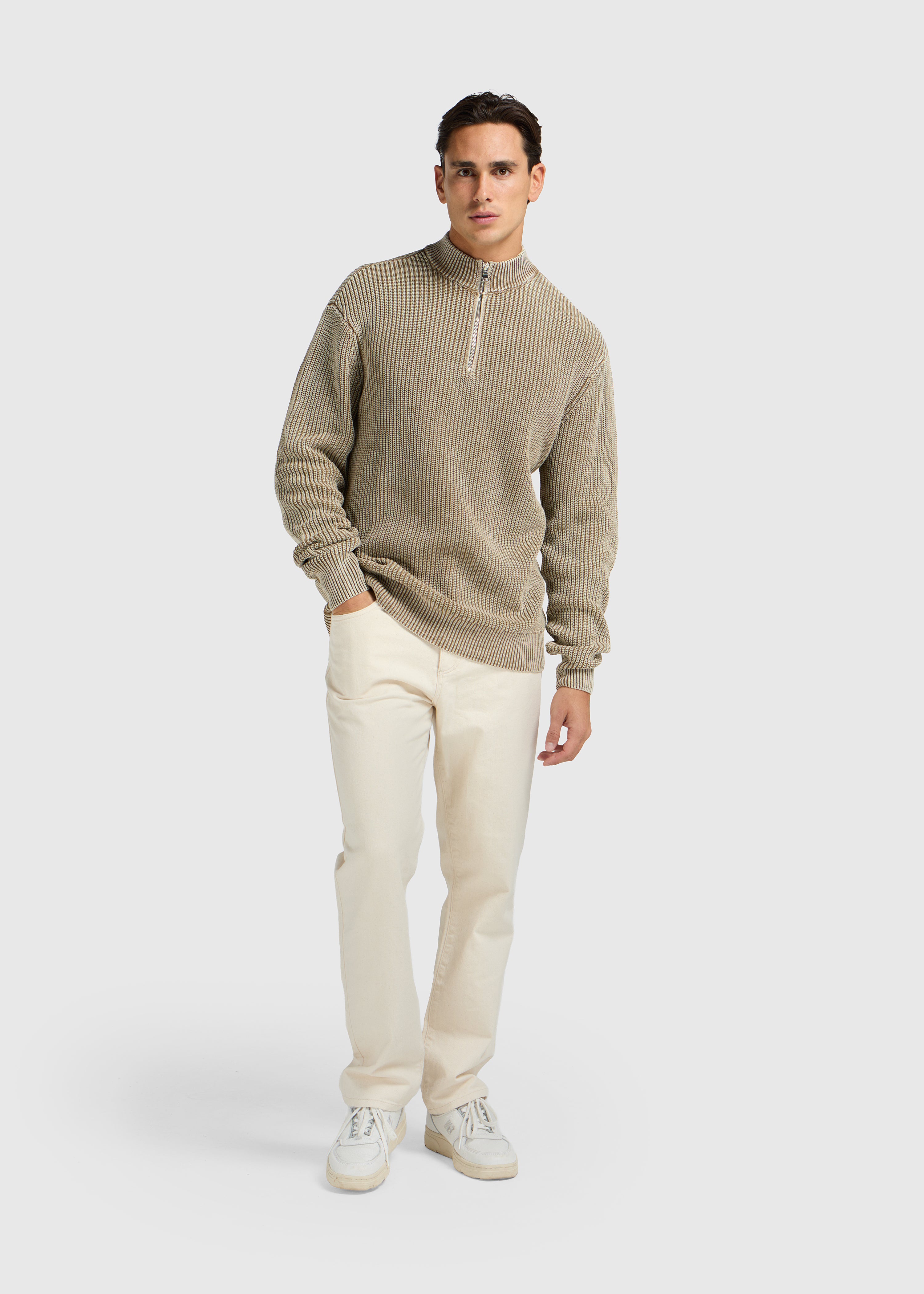 Washed Half Zip Knit - Dark Sand