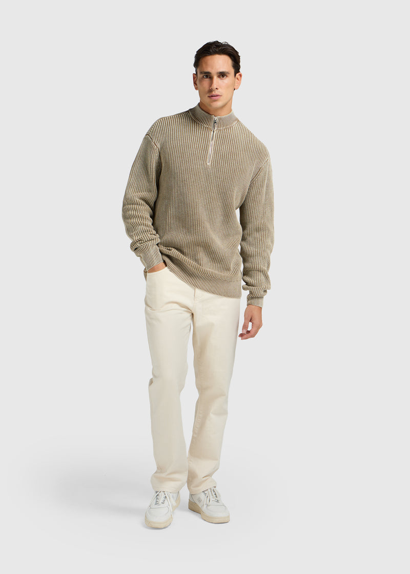 Washed Half Zip Knit - Dark Sand