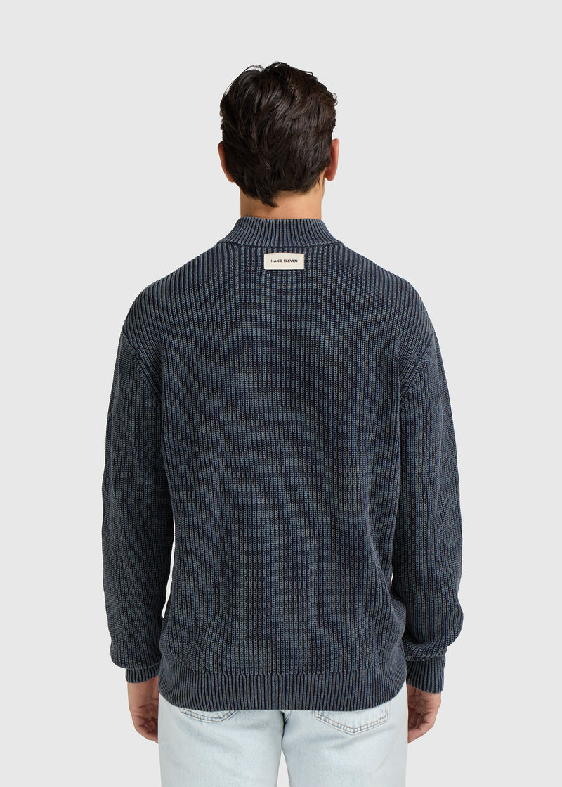 Washed Half Zip Knit - Navy Blue