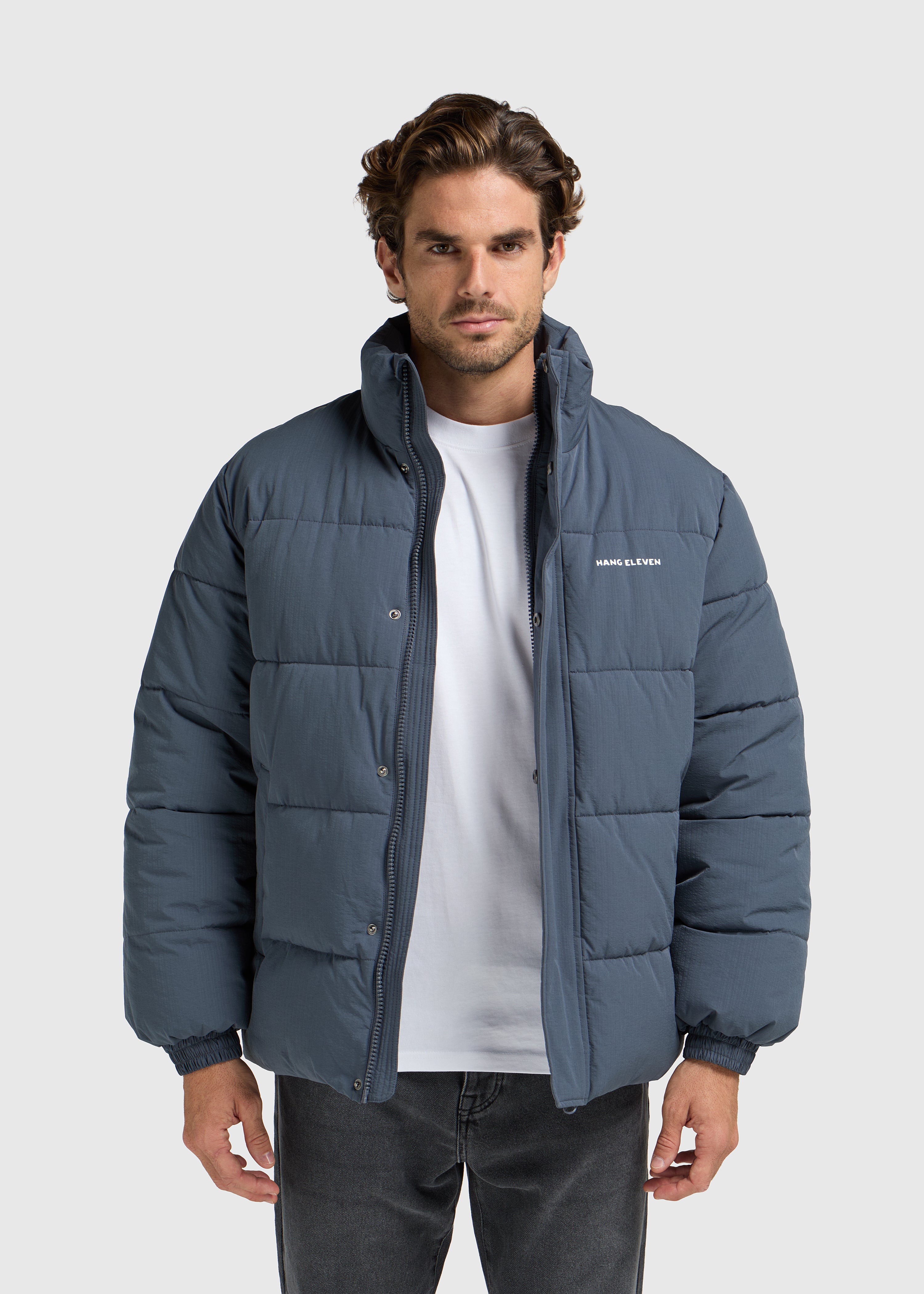 Seersucker Puffer Jacket - Ombre Blue
