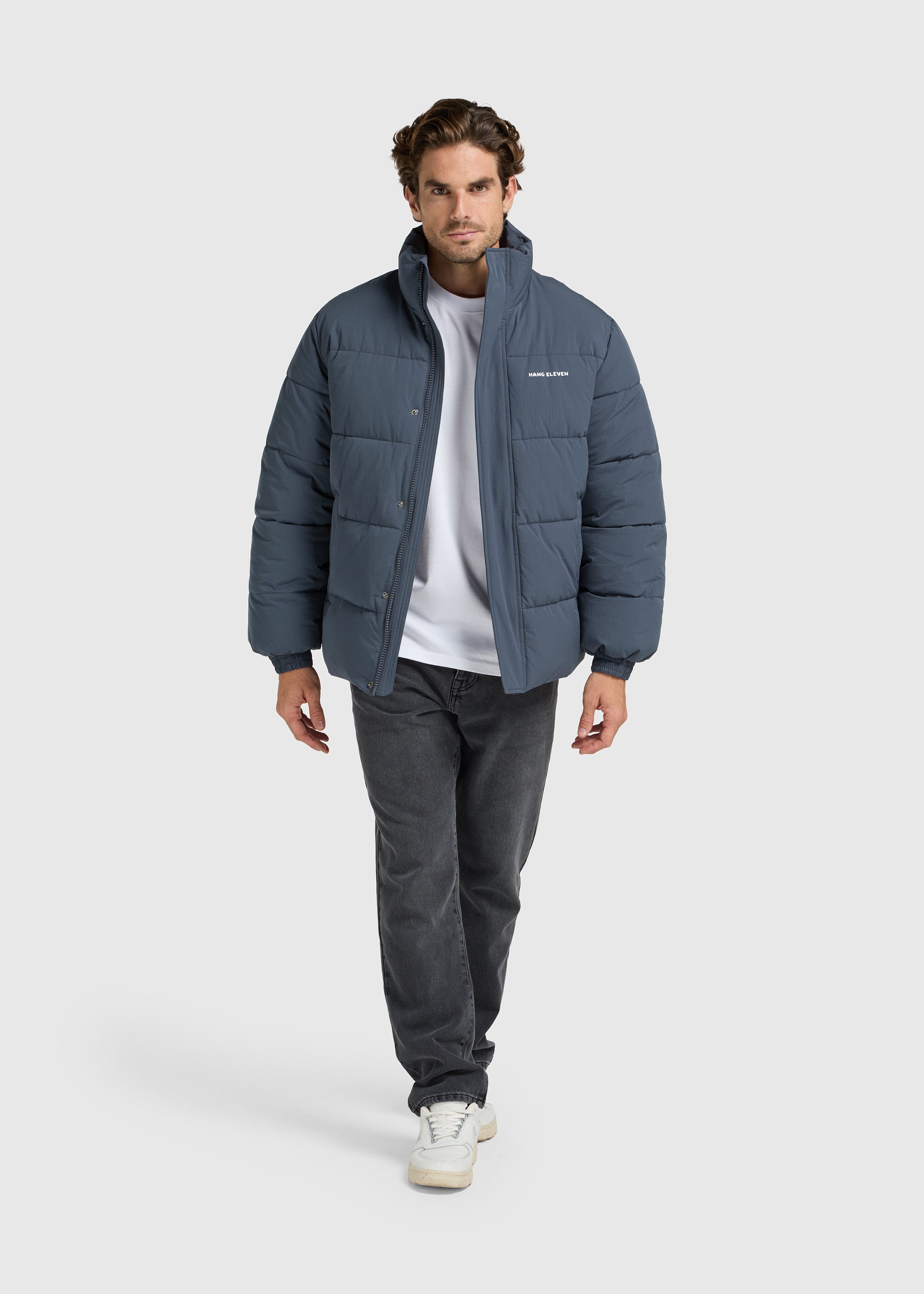 Seersucker Puffer Jacket - Ombre Blue