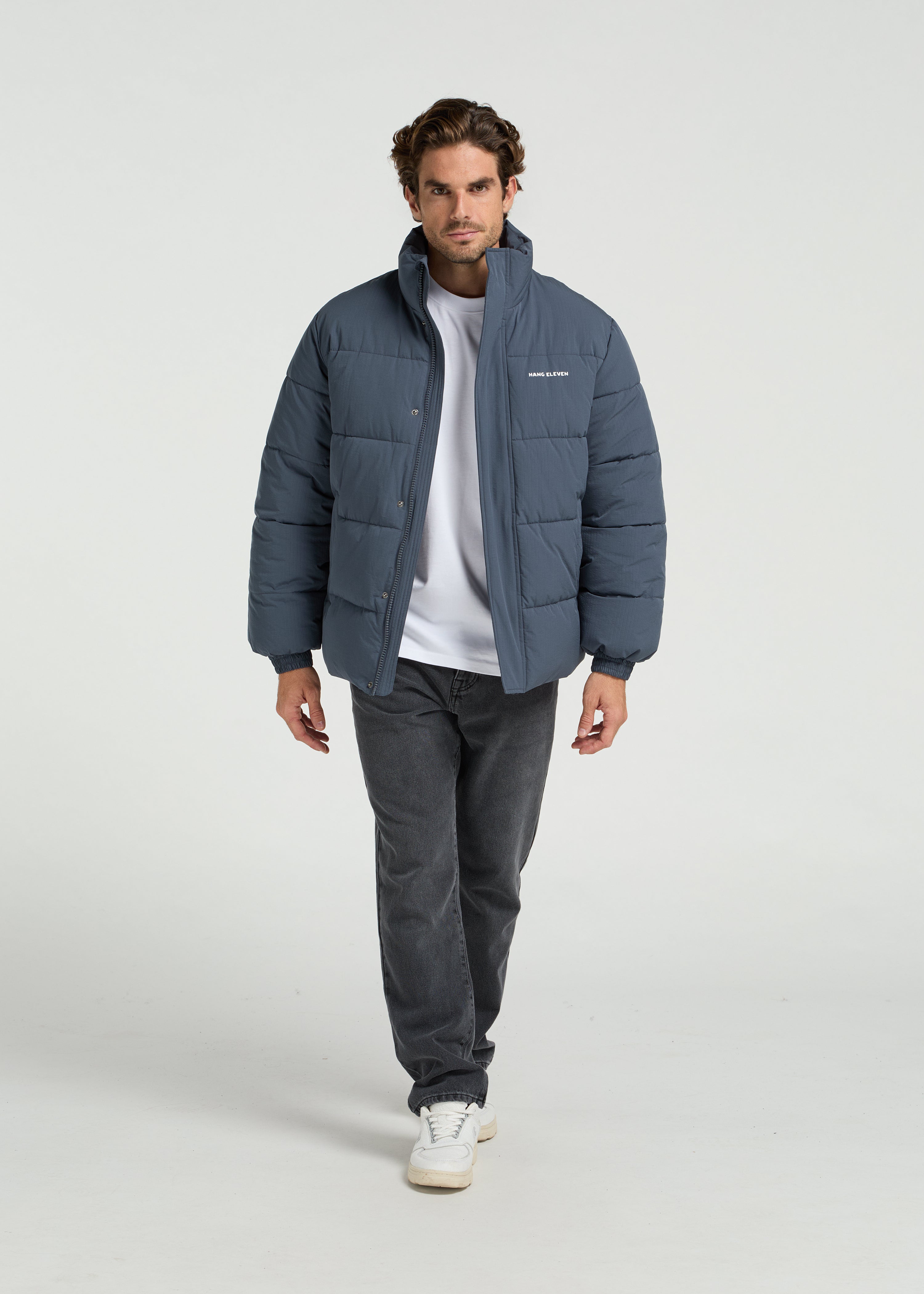 Seersucker Puffer Jacket - Ombre Blue