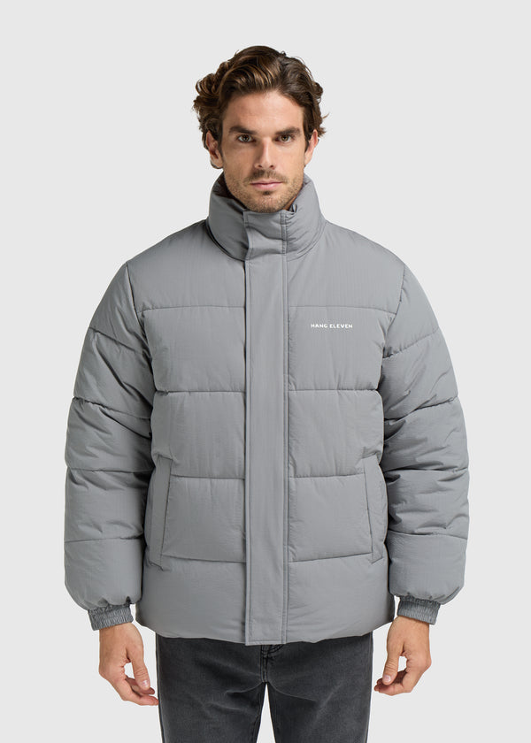 Seersucker Puffer Jacket - Grey