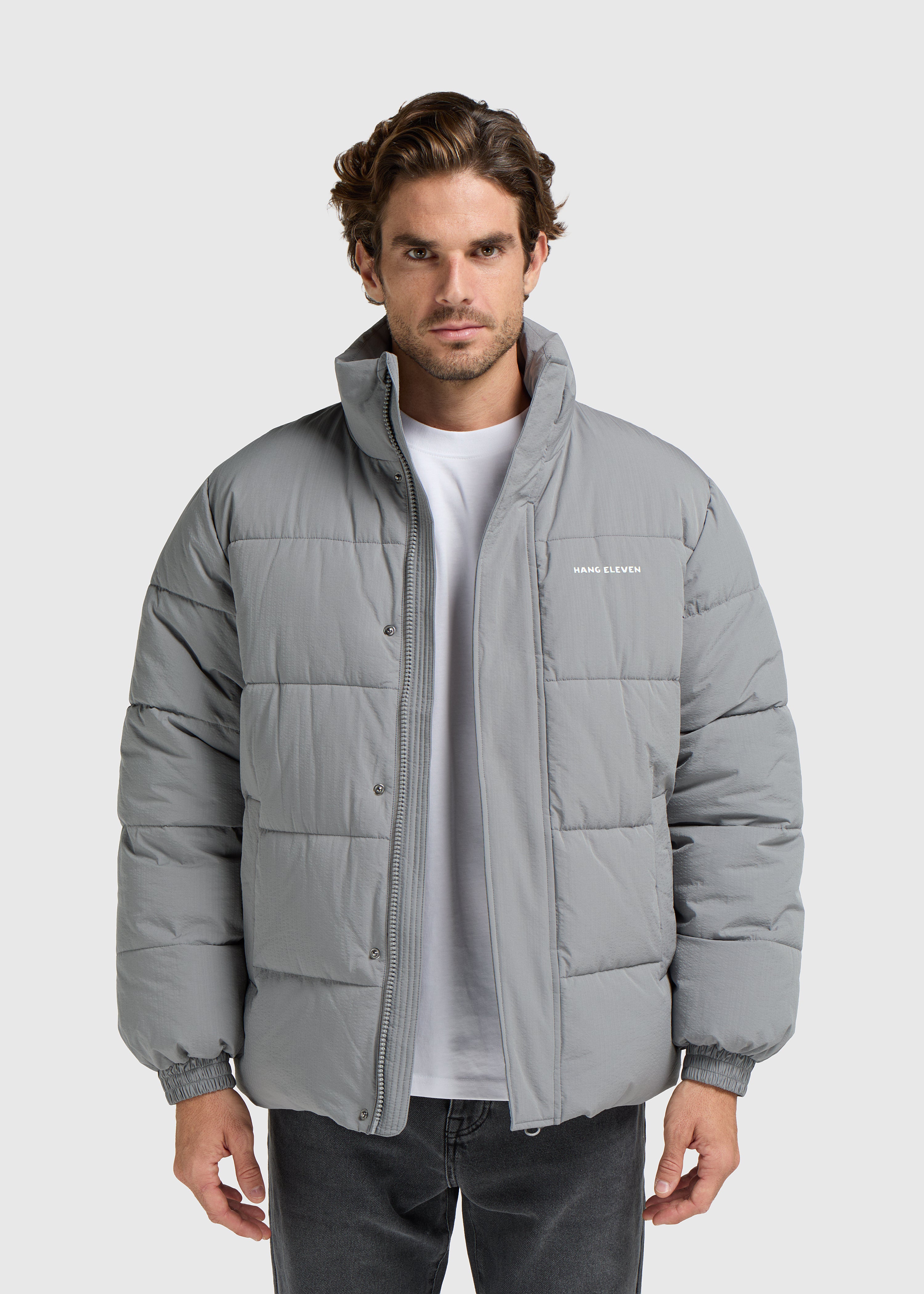 Seersucker Puffer Jacket - Grey