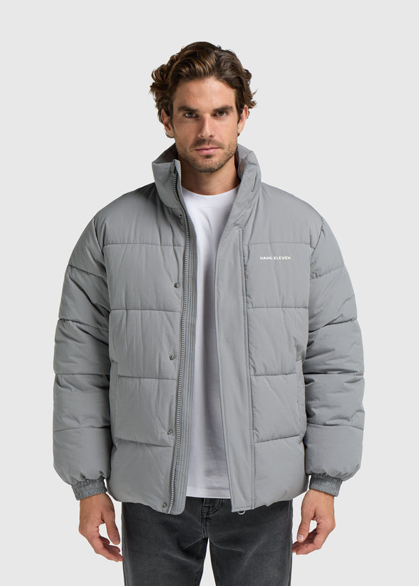 Seersucker Puffer Jacket - Grey