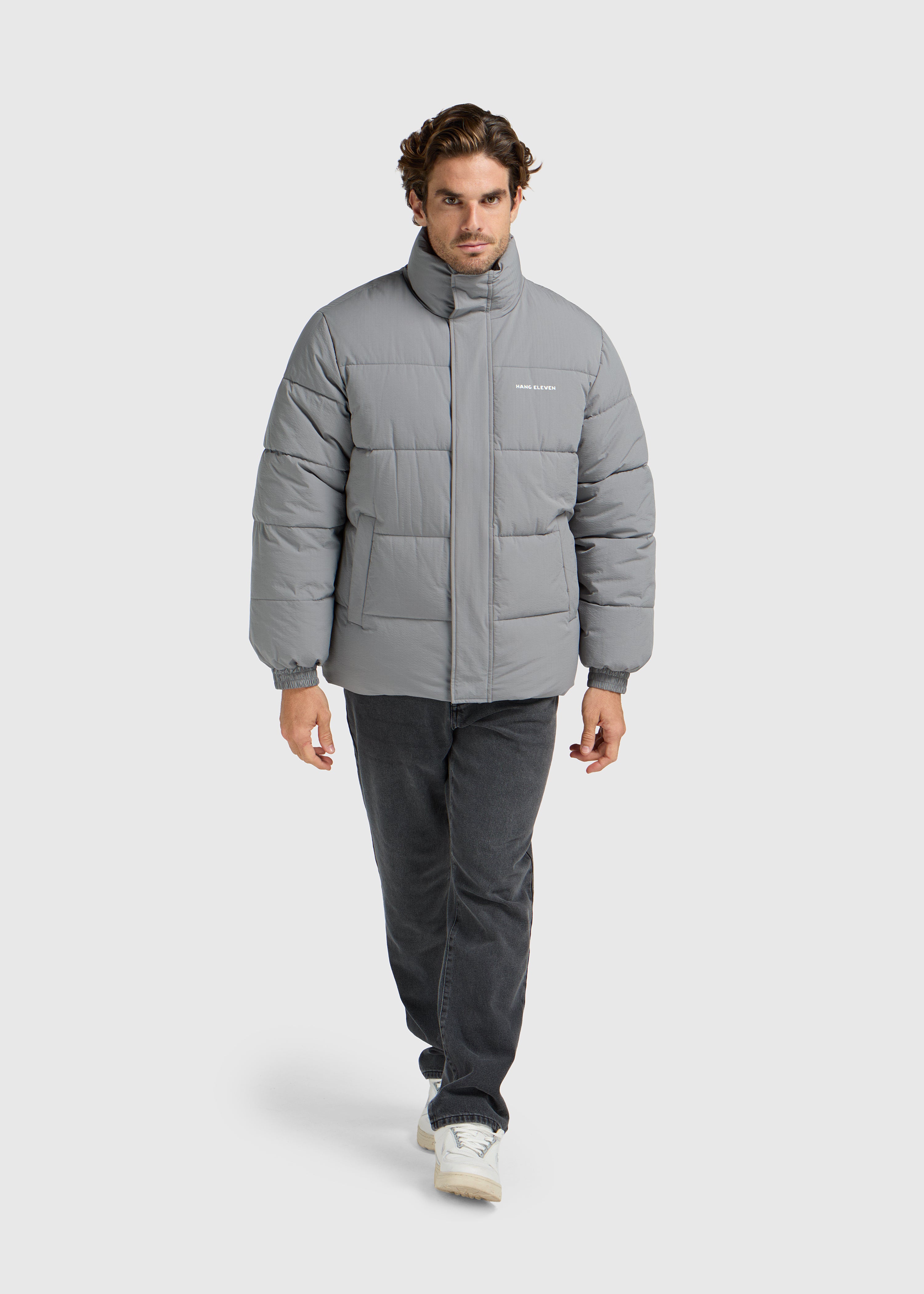 Seersucker Puffer Jacket - Grey