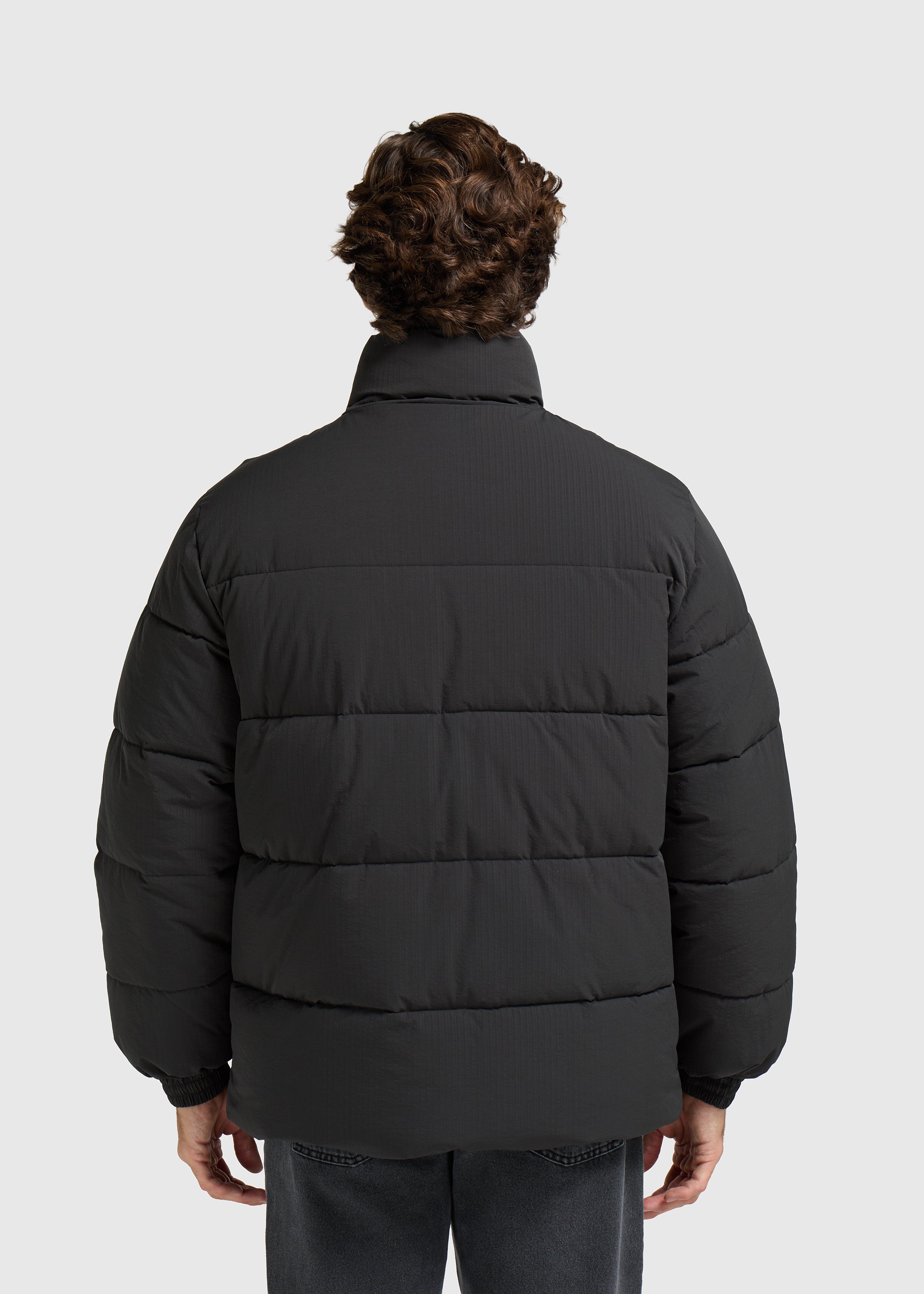 Seersucker Puffer Jacket - Black