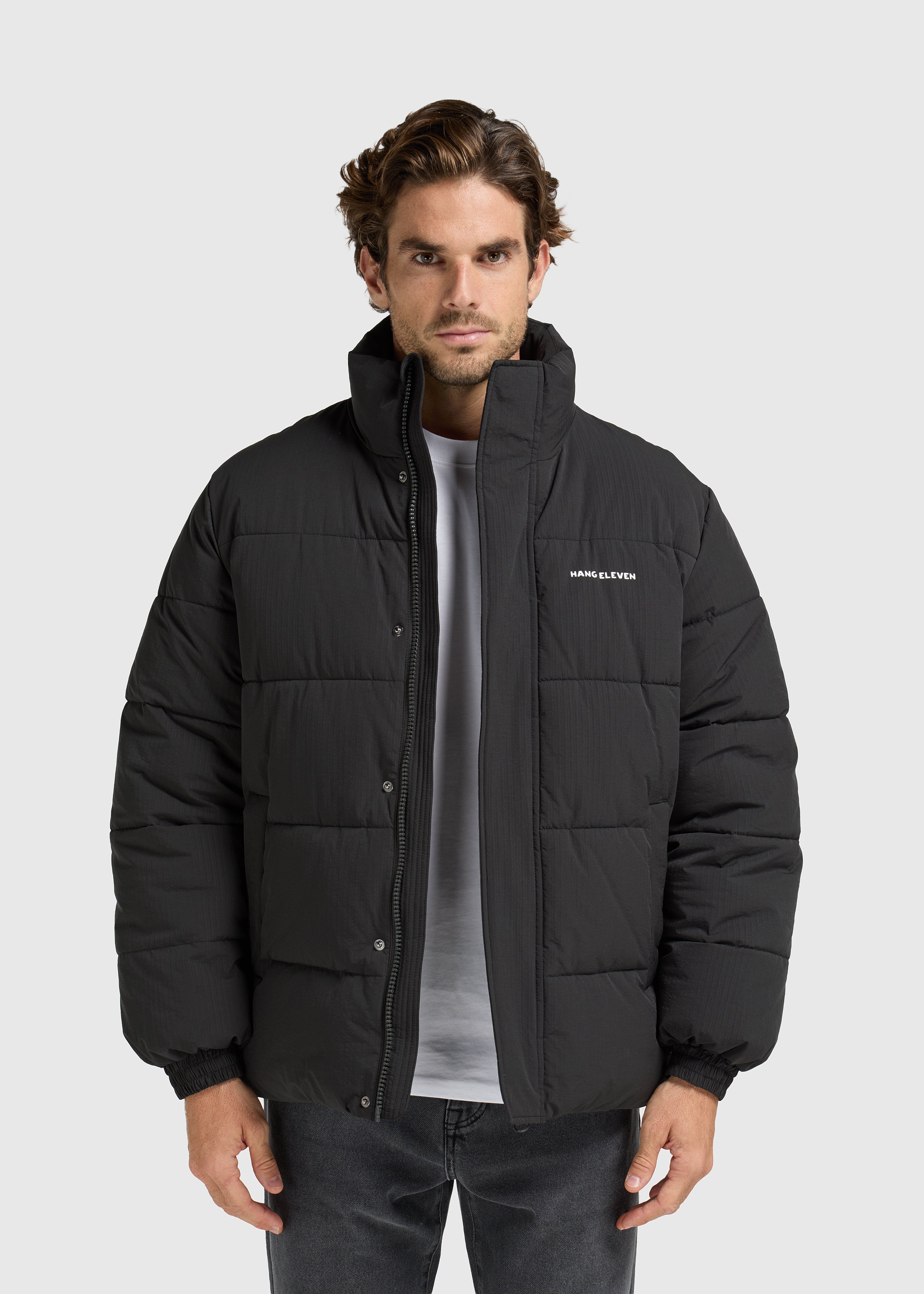Seersucker Puffer Jacket - Black