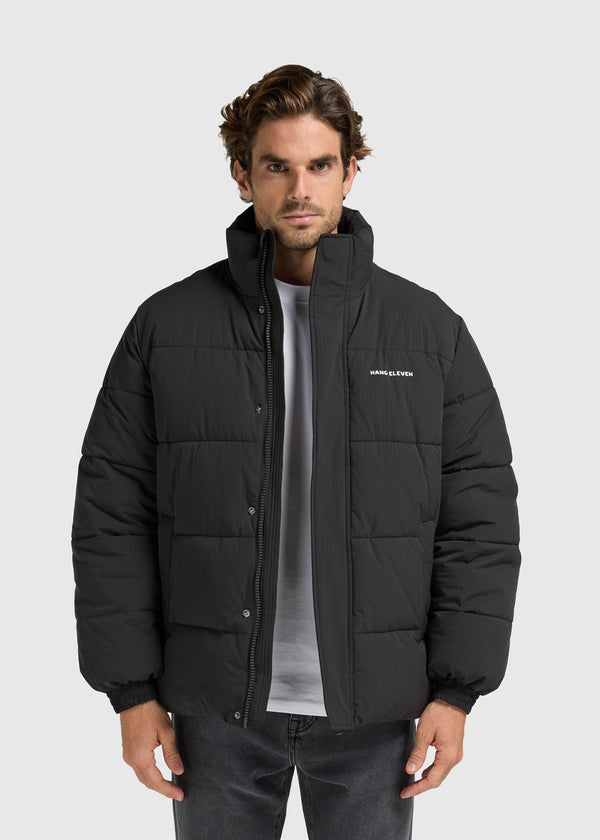 Seersucker Puffer Jacket - Black