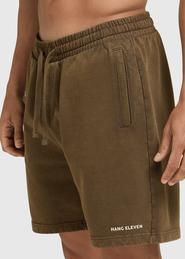 Washed Essential Sweat Short - Brown