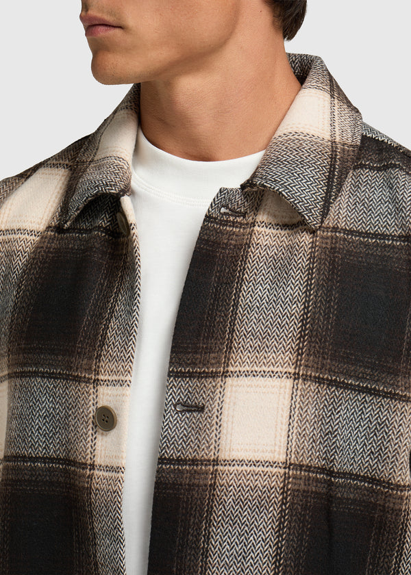 Herringbone Check Overshirt - Brown