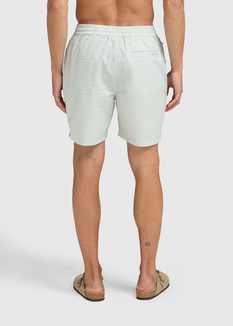 Gestreifte Seersucker-Badeshorts – Hellgrün