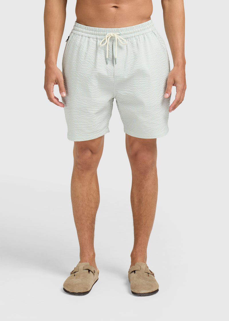 Gestreifte Seersucker-Badeshorts – Hellgrün