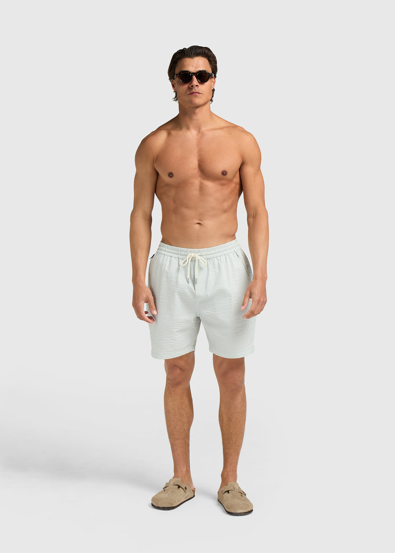 Gestreifte Seersucker-Badeshorts – Hellgrün