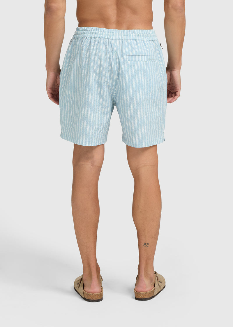 Short de bain rayé en seersucker - Bleu clair