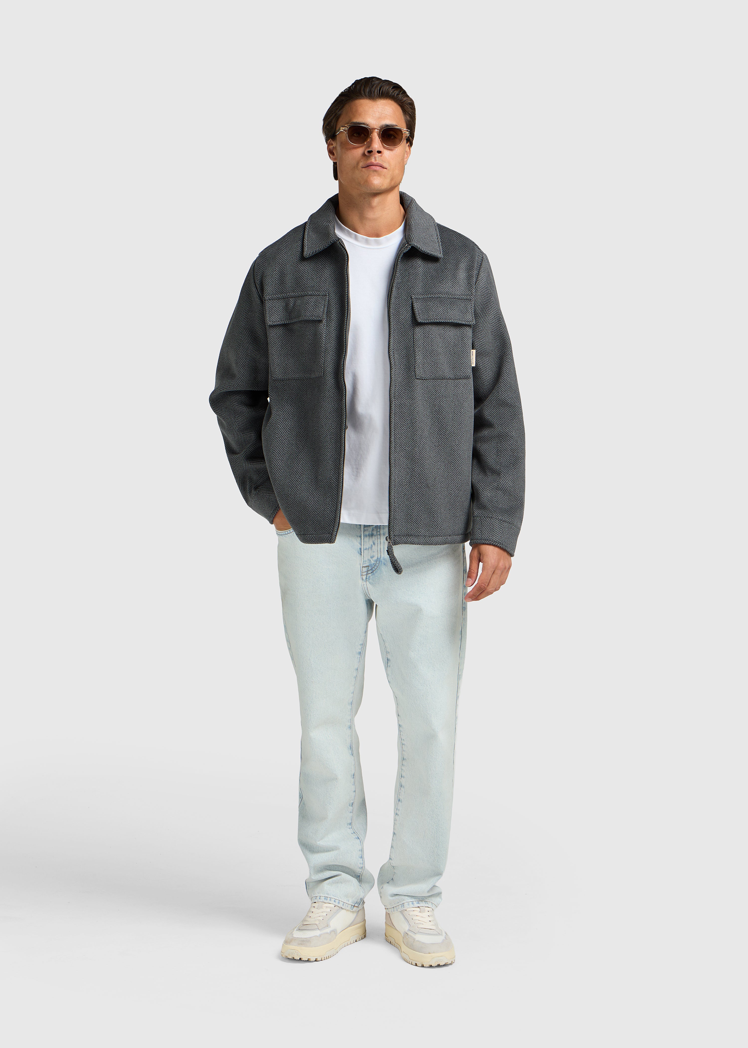 Fischgrät-Reißverschlussjacke - Anthra Melange