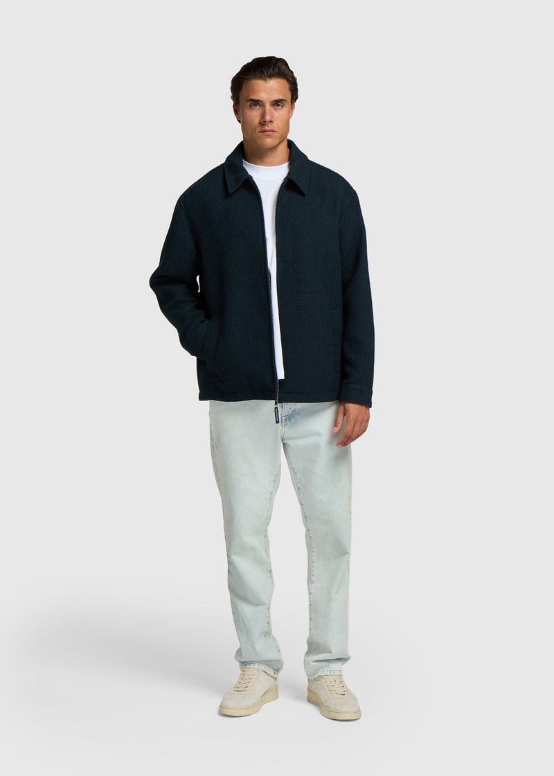 Waffle Check Overshirt - Navy Blue