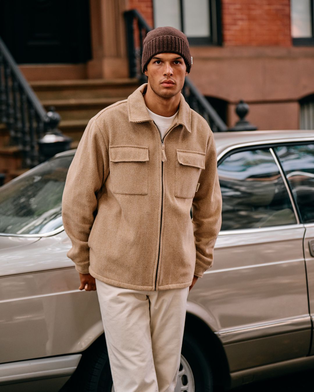 Herringbone Zip Overshirt - Desert