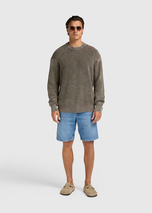 Washed Knit Crewneck - Espresso