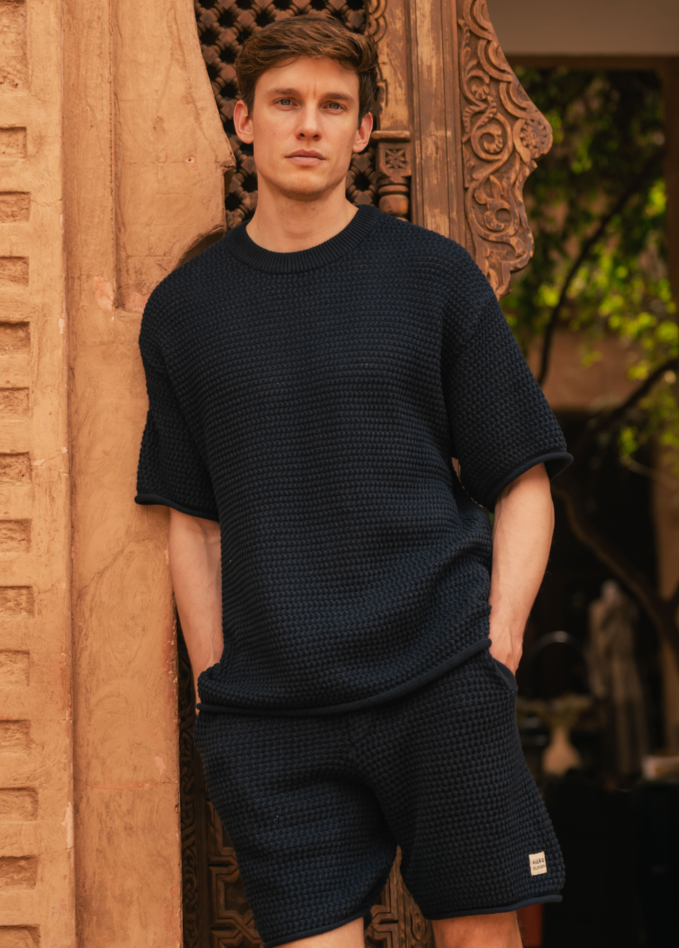 Crochet Knitted Tee - Navy