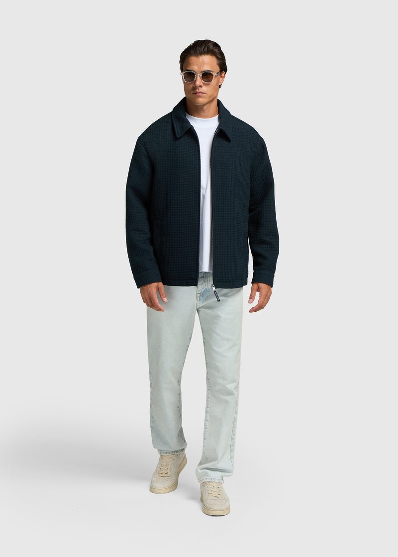 Waffle Check Overshirt - Navy Blue