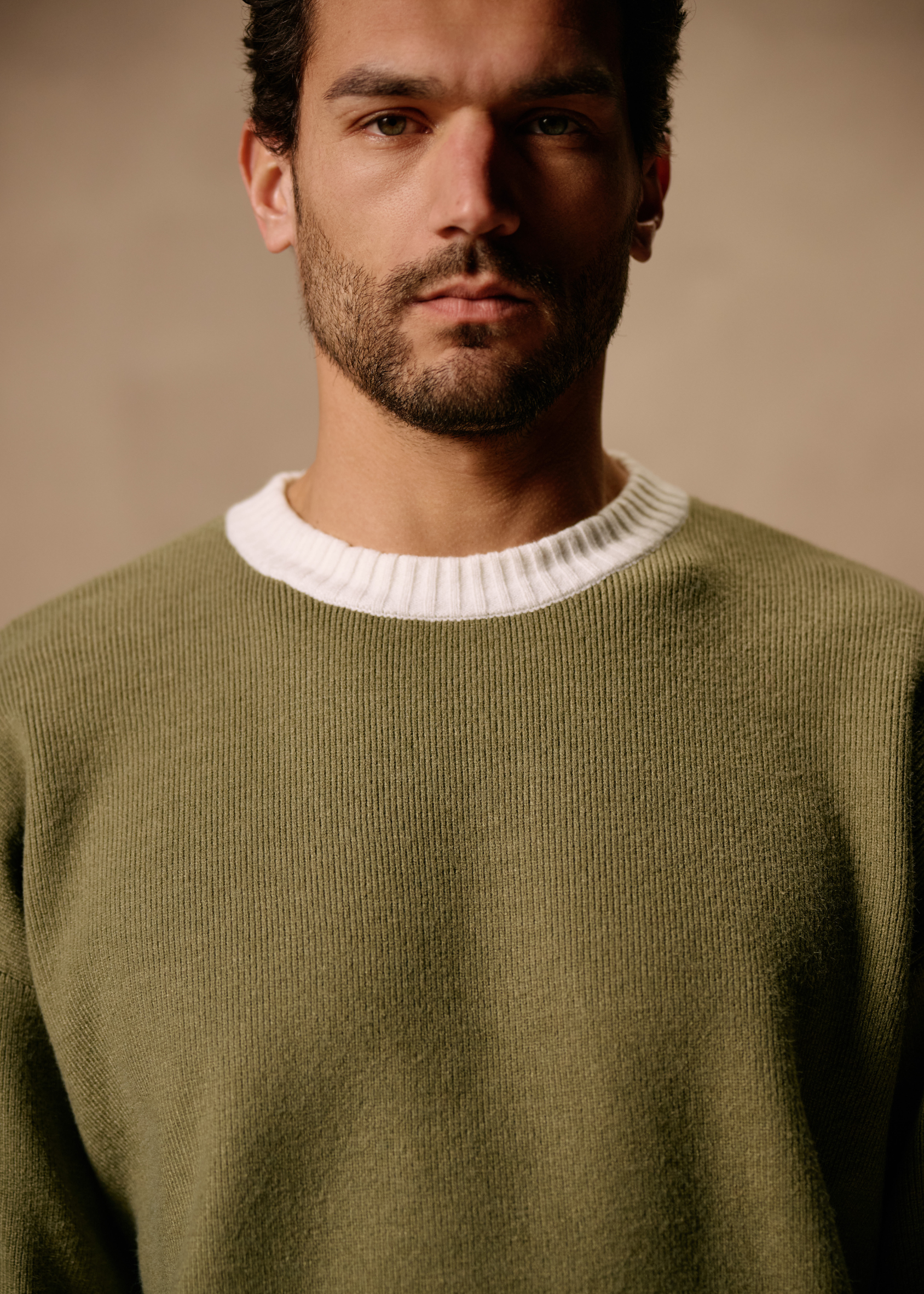 Contrast Knit Crewneck - Green