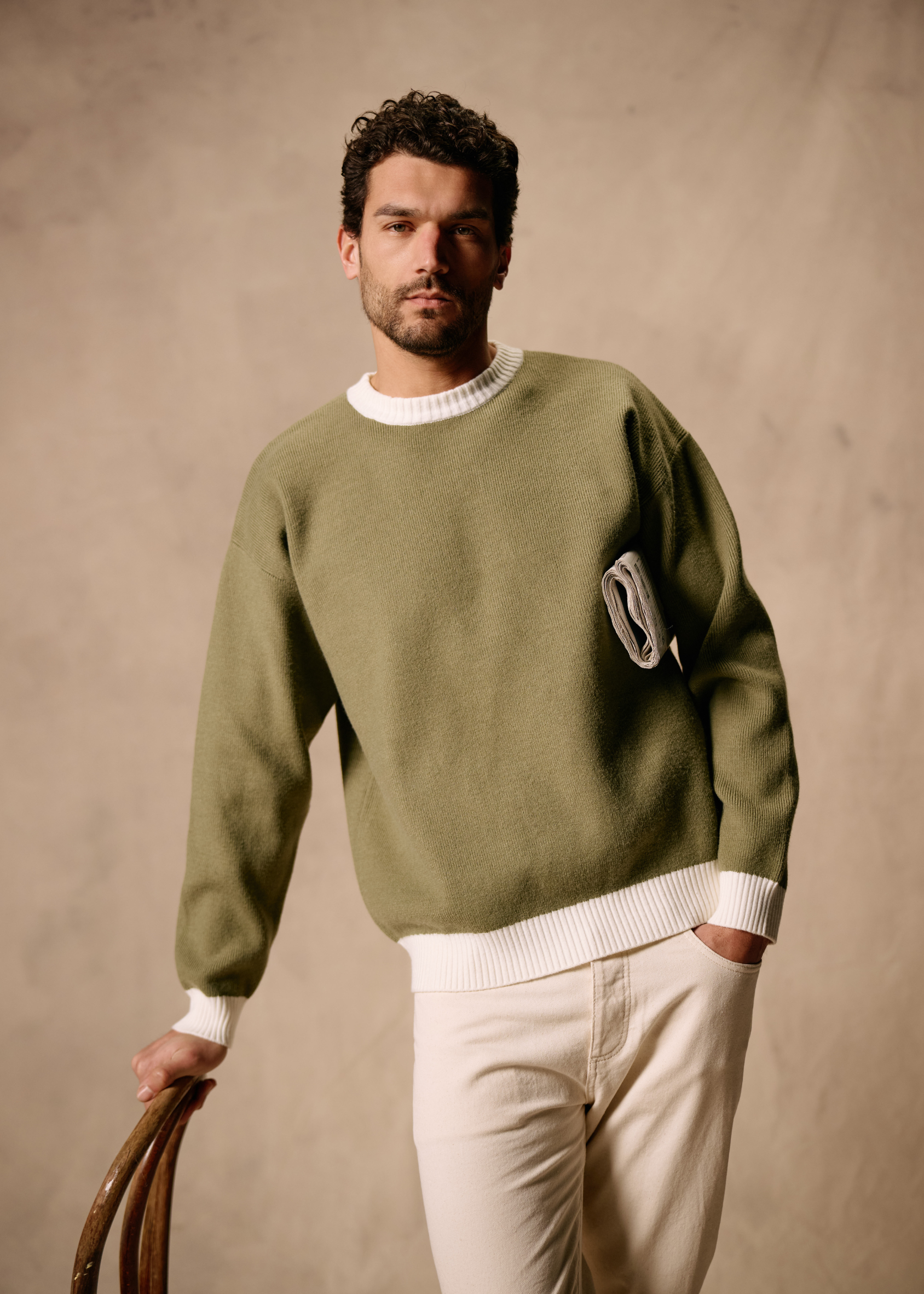 Contrast Knit Crewneck - Green