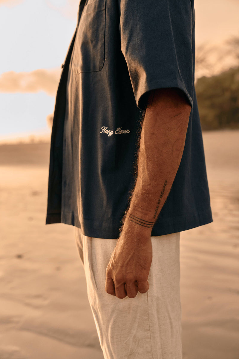 Chemise de station balnéaire brodée - Bleu ombré