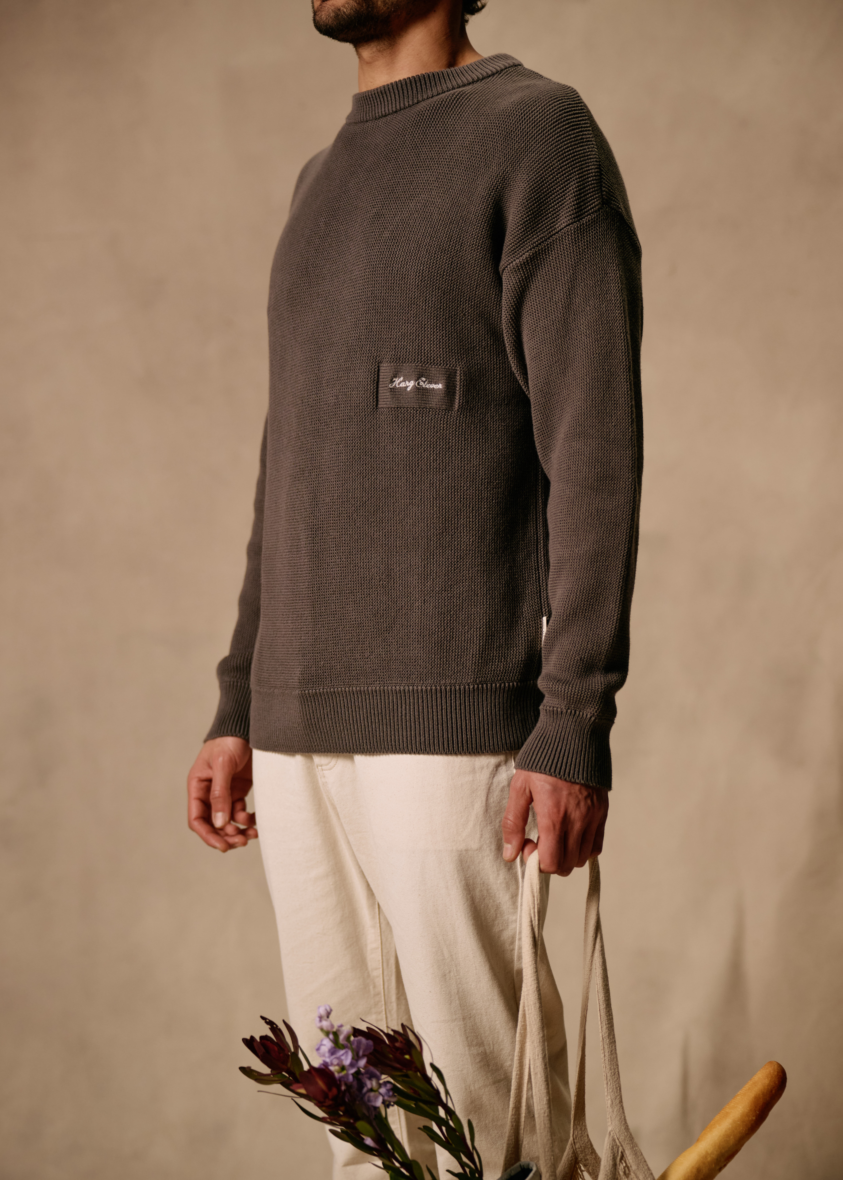 Embro Knit Crewneck - Stone Grey