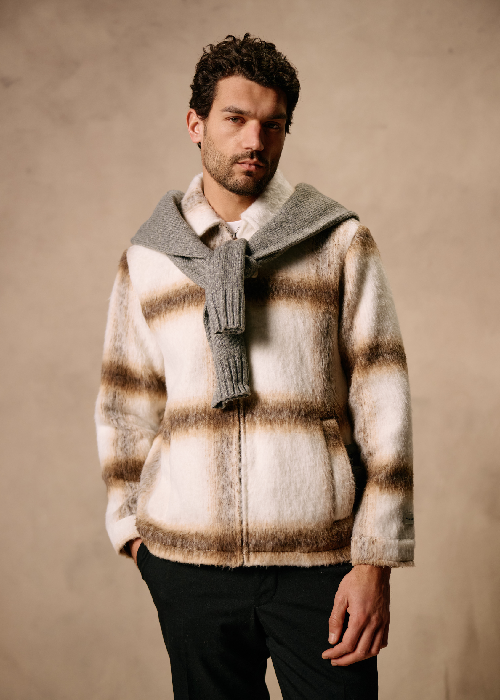 Hairy Check Jacket - Sand