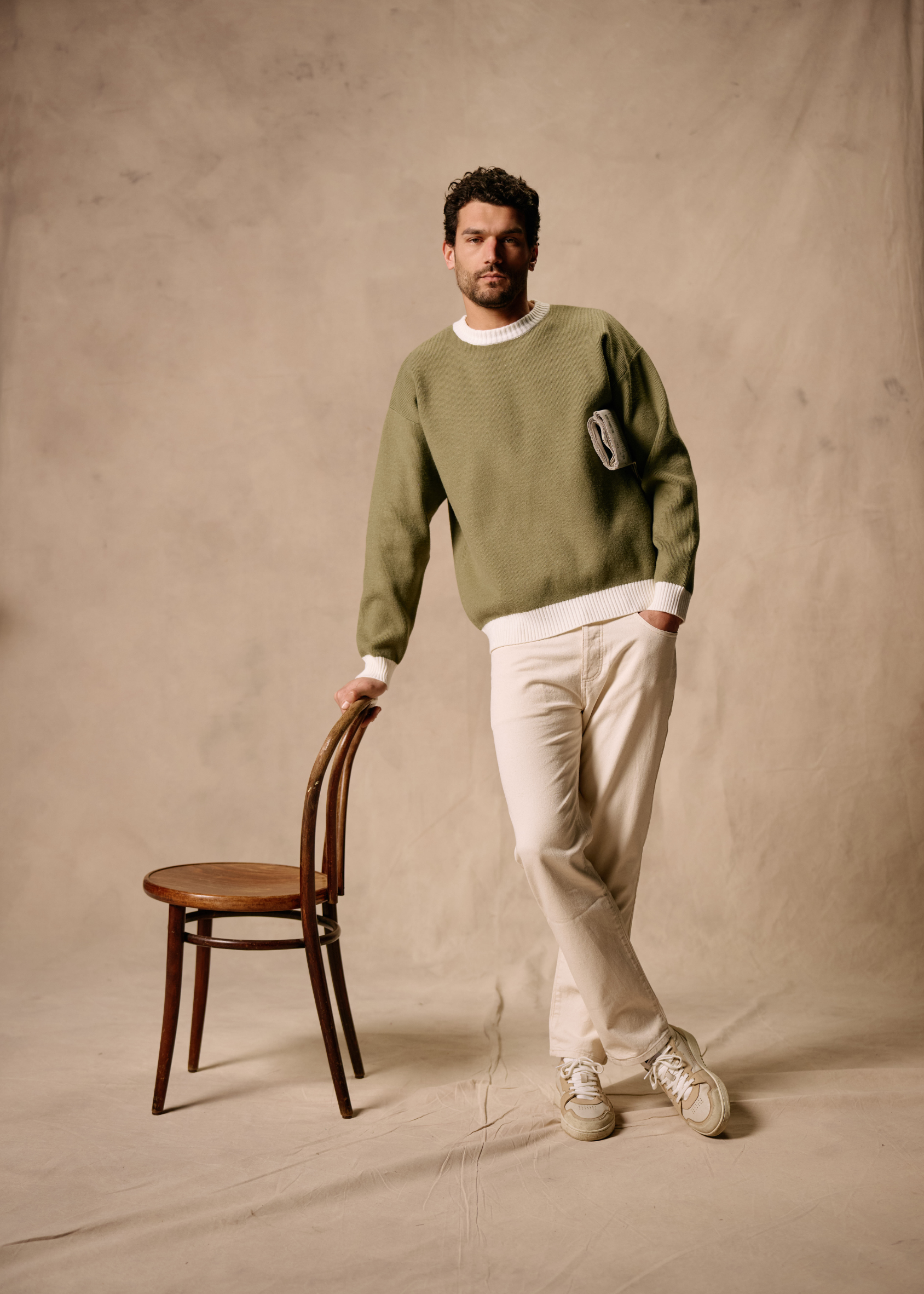 Contrast Knit Crewneck - Green