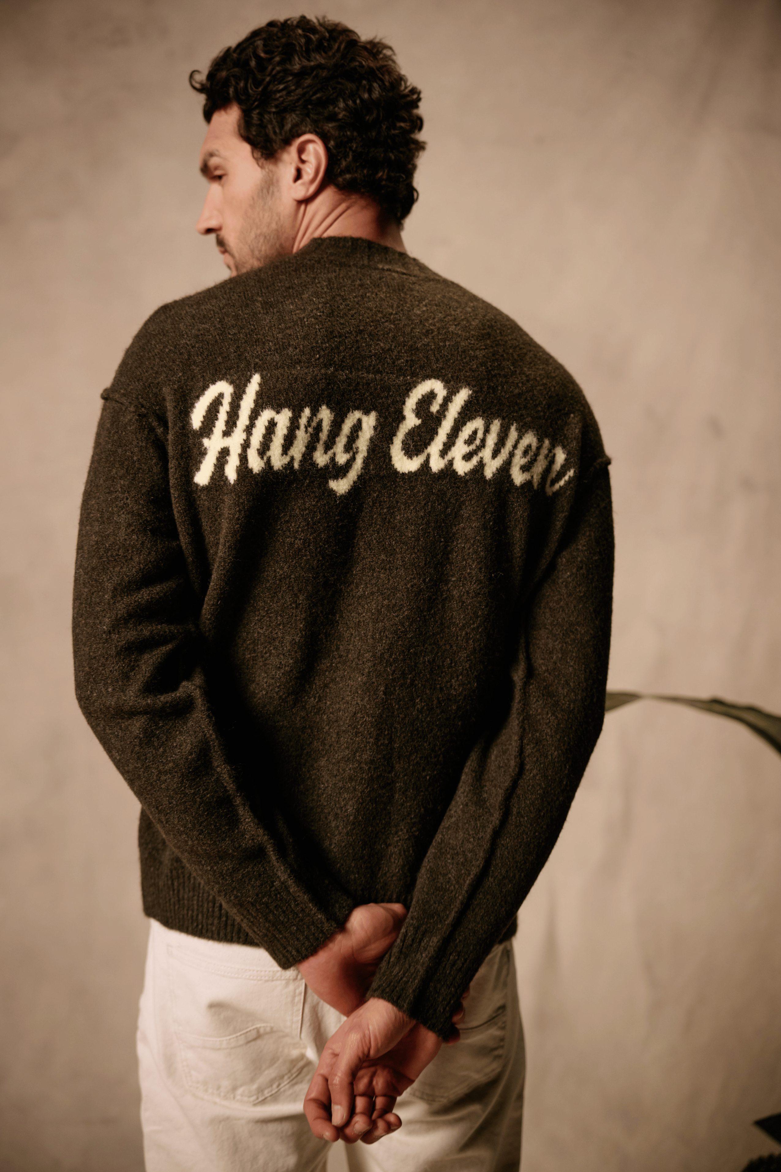Cozy Brand Knit Crewneck - Brown